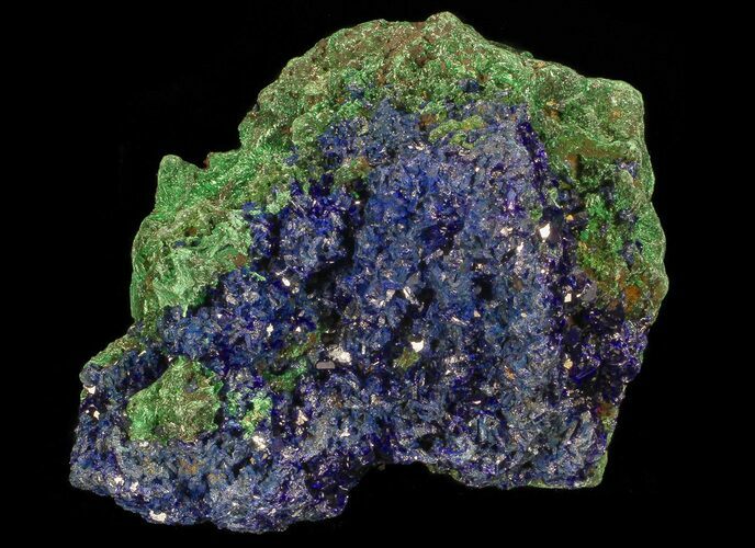 Sparkling Azurite Crystal Cluster with Malachite - Laos #69704
